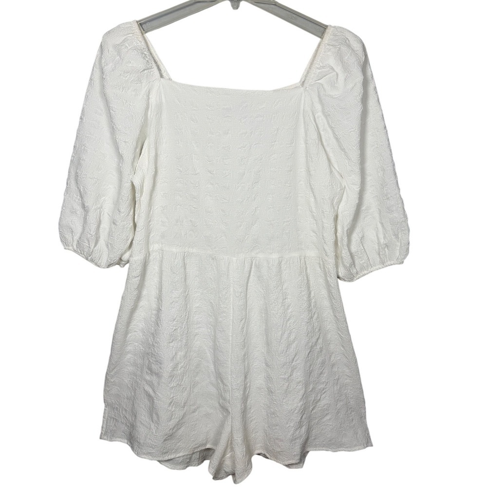 Boohoo Womens White Textured Puff Sleeve Square Neck Romper Size 12